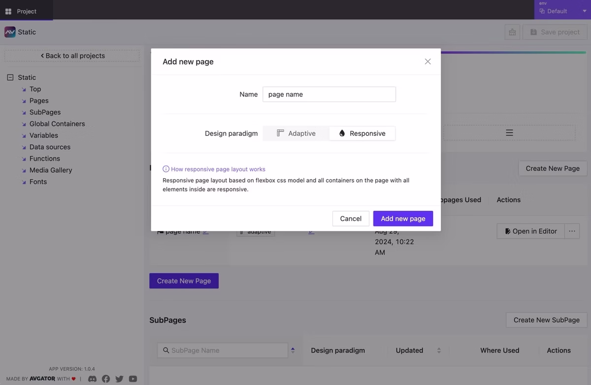 Responsive page